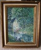 C/1930's oil on board of Old Mill w/Stream, signed Edward E. Walters 