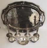 Various Sterling Table Articles including Heavy Tray for 3 pc. Tea Set