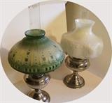1920s Aladdin Nickel Plated Oil Lamps with Orig Shades 