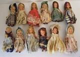 Collection of 12 bisque head Nancy Ann Story Book dolls inc. Bridesmaid, Dolls of Countries, etc.