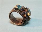 Unique Antique Asian Sterling Ring with Enameled Frogs - Signed
