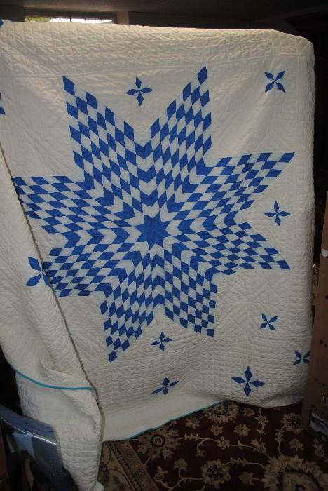 Completely hand sewn, hand quilted Texas star pattern quilt