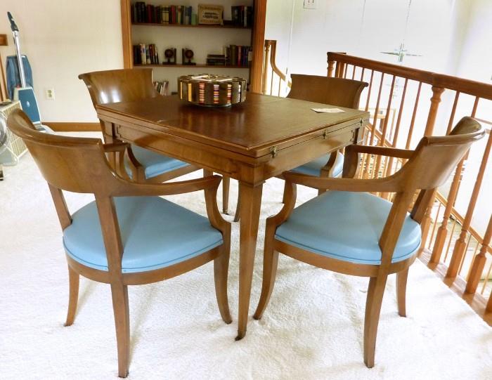 Flip Top Card Table with 4 Biedermeier Chairs. The Table opens to become a Dining Room Table.