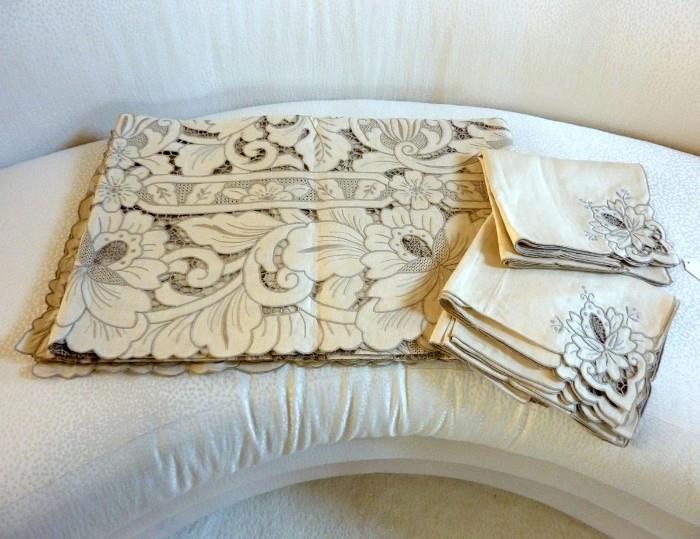 Exquisite Cutwork Tablecloth and Napkins--Never Used!