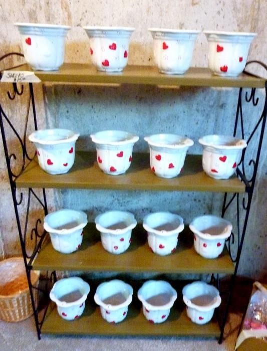 Flower pots on shelf in unfinished basement