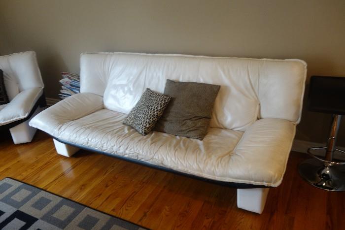 Custom white leather sofa
