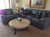 Blue Navy Leather Sofa and Chair, Coffee Table