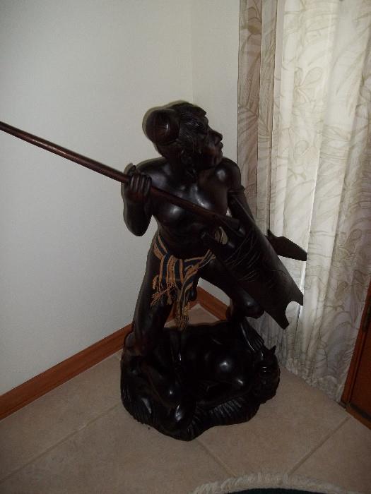 Anatomically correct Wood Sculpture of African Warrior with Spear