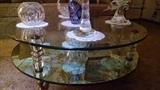 **HOLLYWOOD STYLE*** MID-CENTURY GLASS /MIRROR 2 TIER COFFEE TABLE..WITH GOLD