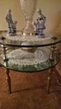 **HOLLYWOOD STYLE*** MID-CENTURY MODERN GLASS/ MIRROR END TABLE..WITH GOLD ....WE HAVE A SET OF TWO !!