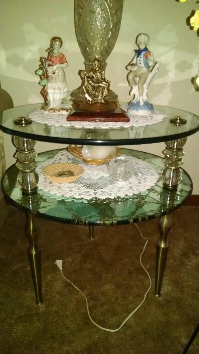 #2 ...Hollywood STYLE MID -CENTURY  MODERN  GLASS/ MIRROR END TABLE..WITH GOLD