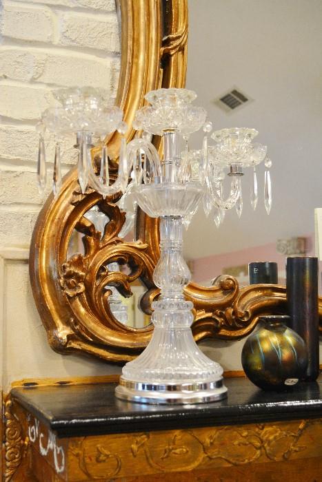 one of a pair of large crystal candelabras with prisms