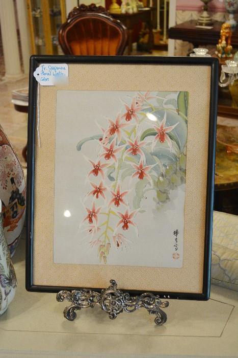 one of a pair of wonderful original Japanese watercolor paintings, both florals