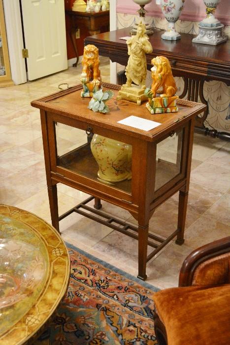 rare and wonderful antique pastry display cabinet with marquetry inlaid removable tray
