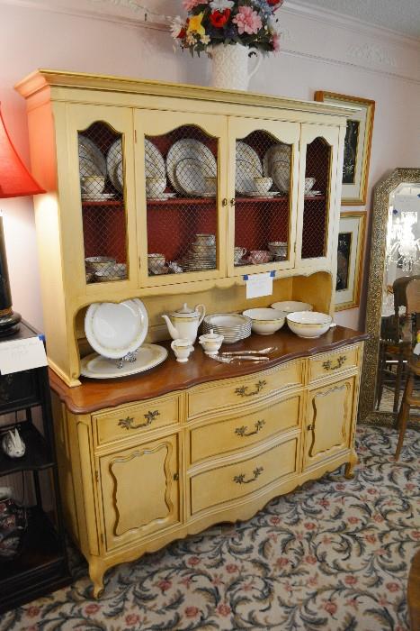 Great Vintage French Provincial China Cabinet w/Red Interior