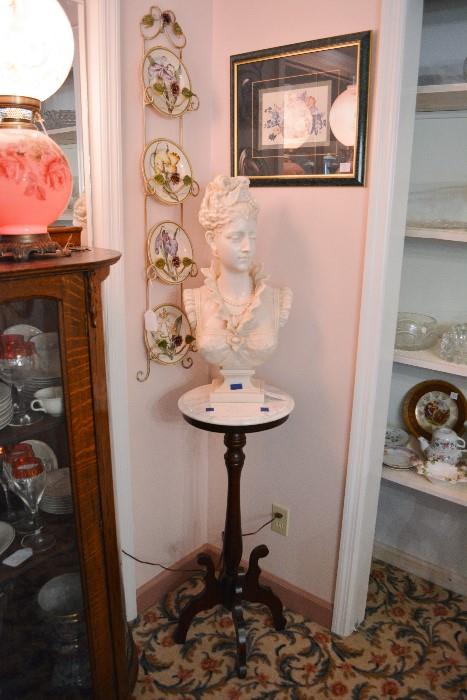 Marble Top Plant Stand, Victorian Style Bust