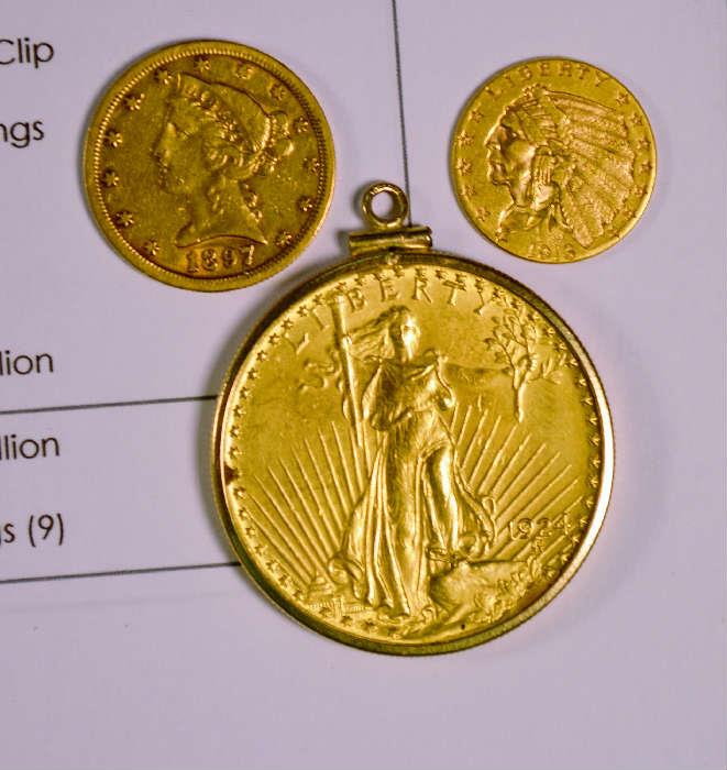 3 American Gold Coins