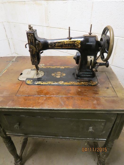 vintage White Rotary sewing machine and table