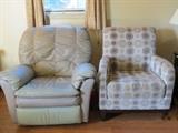 vinyl recliner and cloth arm chair, both very comfortable