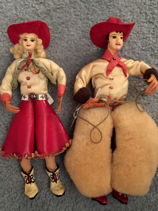Antique Papier-Mache' Cowgirl & Cowboy Doll.