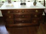Antique Walnut Marble Top 3 Drawer Dresser at The Vintage Girls Estate Sale