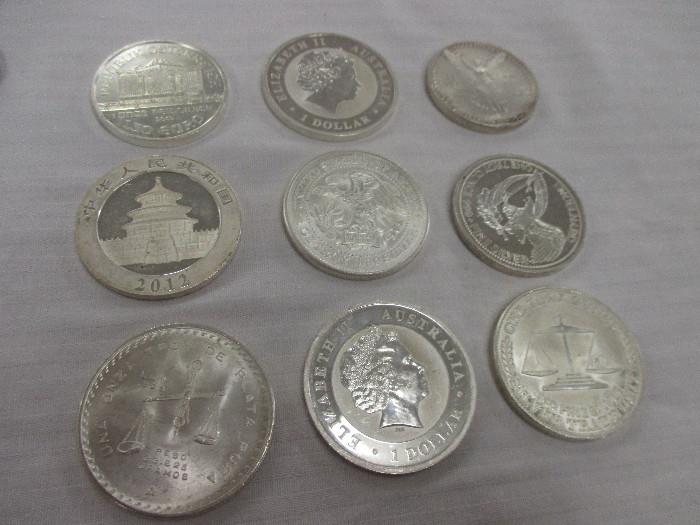 9)  One Ounce Silver Coins & Tokens 2012 Panda  Australian etc.