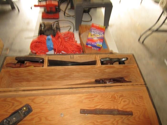 Saws in wooden box