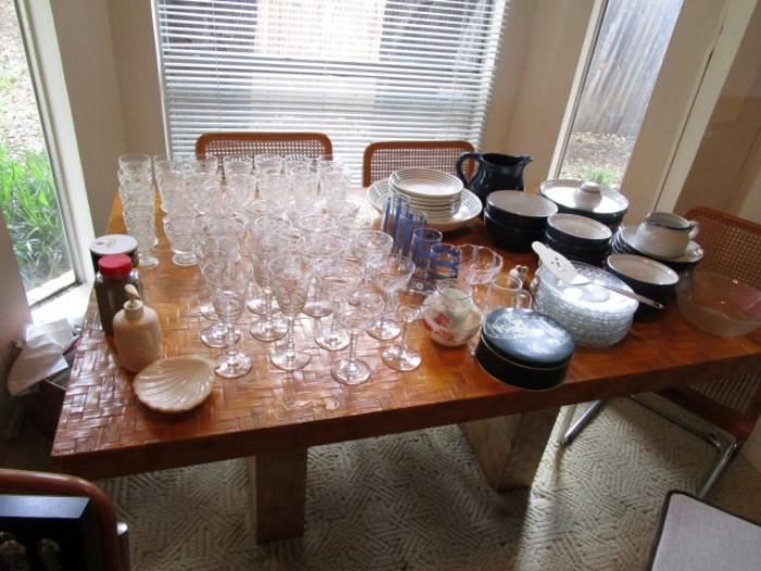 crystal glasses and stoneware dishes.  Holiday glass plates