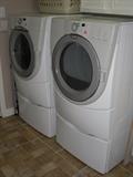 Whirlpool Duet washer and dryer, on pedestals