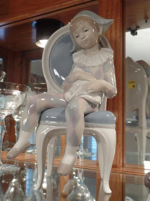  Lladro Harlequin Boy on chair with puppy-no boxes