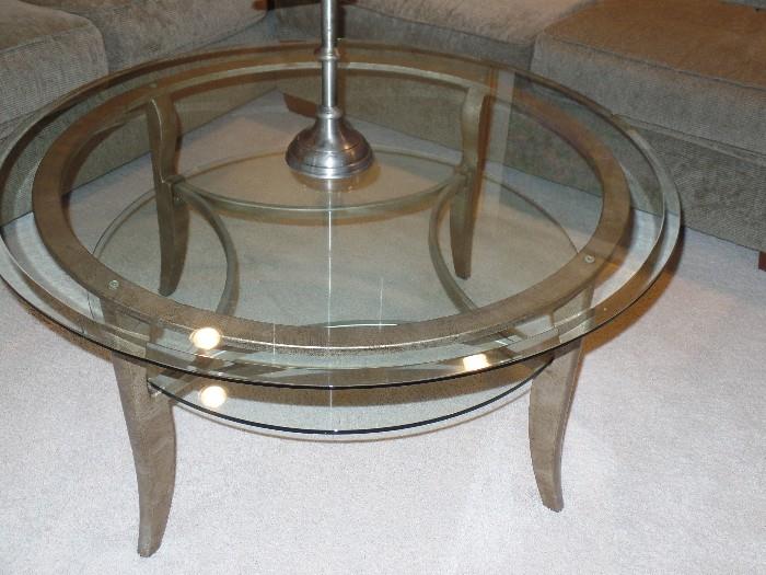 Round Glass and Metal Coffee Table