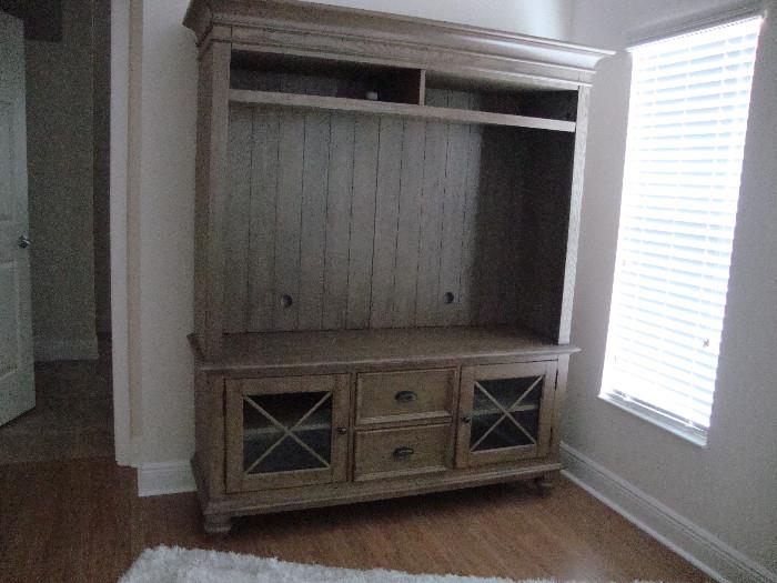 Entertainment Cabinet for large TV, color is driftwood, will hold 60" set