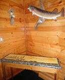 Artist Signed one of a kind inlaid top table. We have several fish & pheasant mounts.