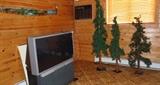 Hand painted saw; Christmas trees & TV's