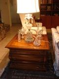 One of a pair of end tables, and crystal lamps