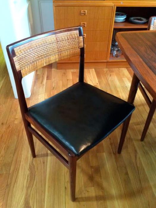 Vintage Danish modern dining table and cane back chairs