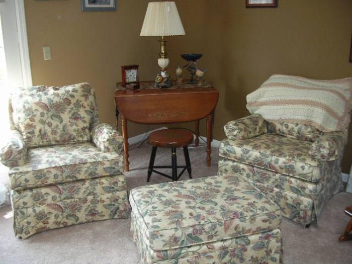 Side chairs, Hitchcock drop leaf table and stool