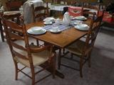 Hitchcock trestle table (expands) and ladder back chairs