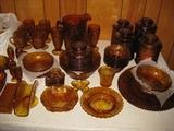 amber Tiara glassware, whole table full