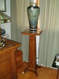 Robert Sunday Raku tall Vase on Arts & Crafts Oak Pedestal