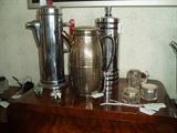Art Deco Cocktail Shakers and three Sterling lid Jars