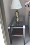 Glass and metal side table.