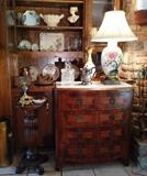 marble and walnut chest, lots of old English pottery and porcelain