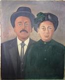 large antique portrait of black couple. oil on canvas