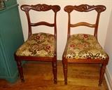 Two of 6 19th c carved mahogany chairs
