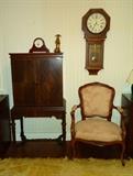 Antique Mahogany cabinet, antique armchair