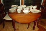 Antique mahogany dining table and chairs, Czechoslovachian china