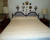 Mid century king headboard, end tables and lamps, king mattress set