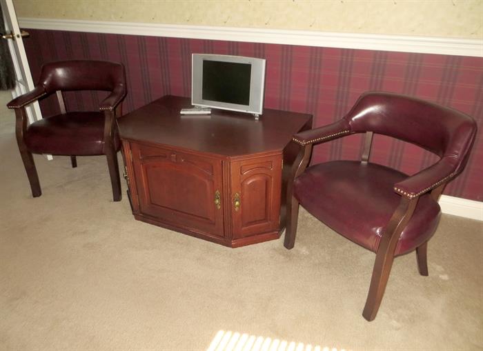 Leather office chairs. TV stand