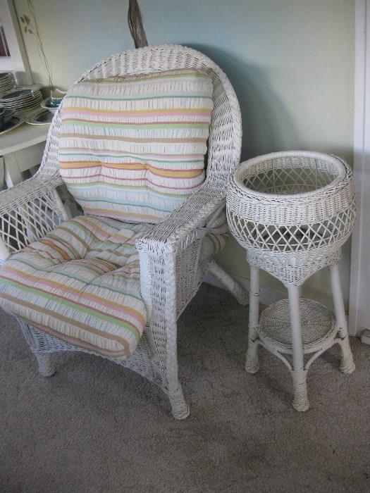 Wicker chair and plant stand